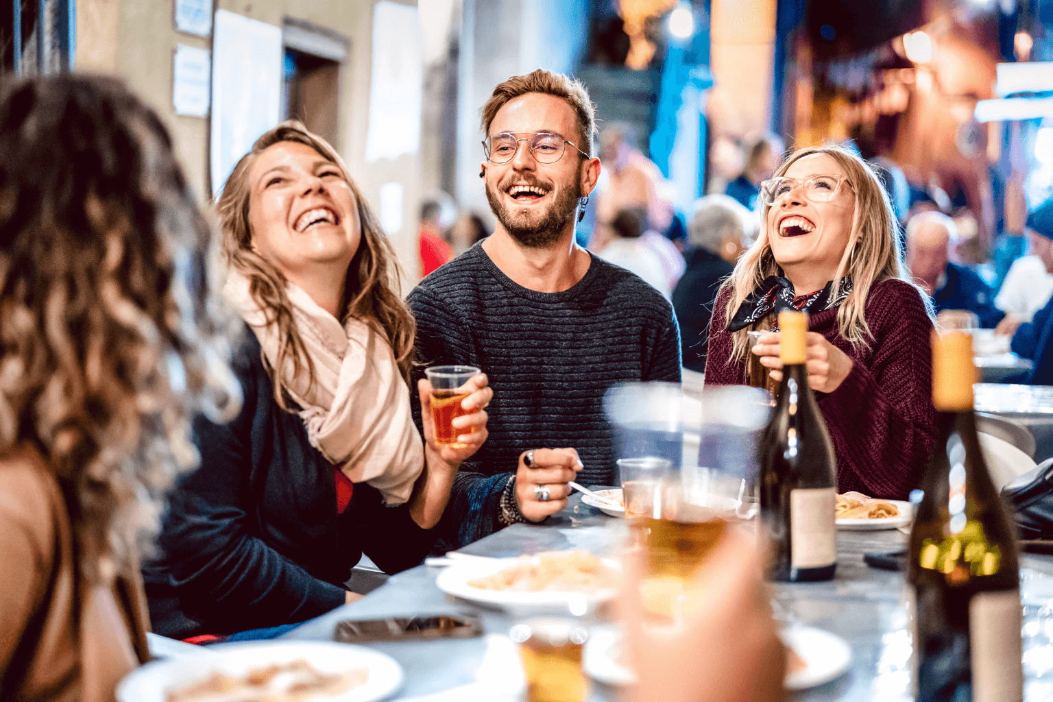 people at downtown dining scene