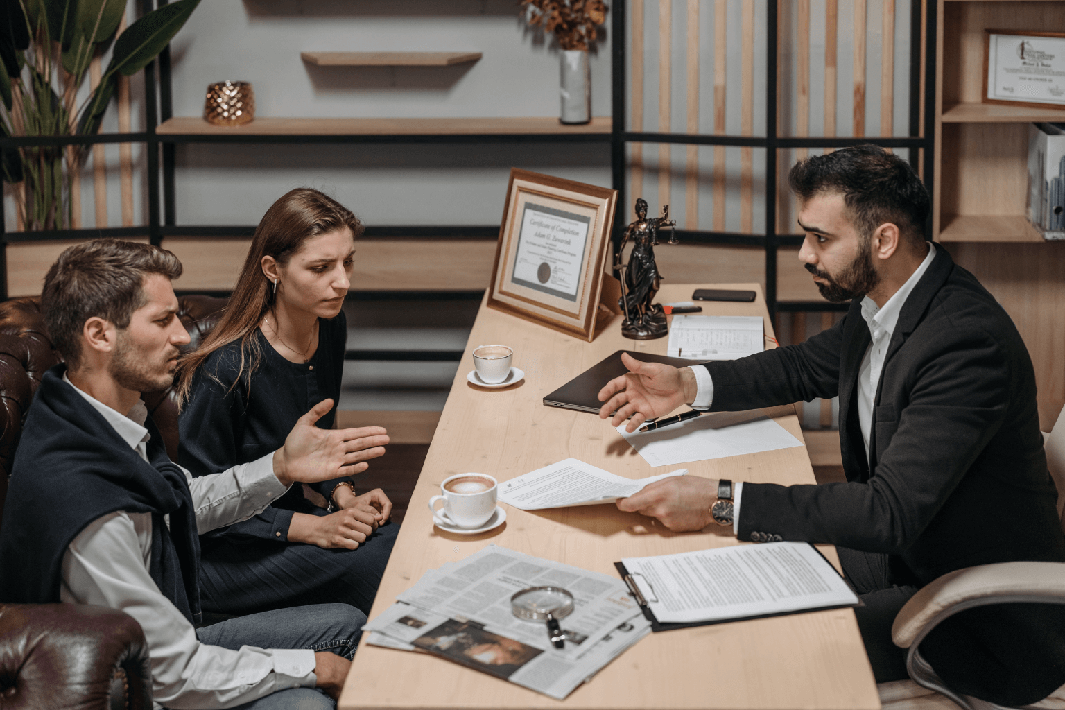 Foreclosure attorney helping a homeowner with documents