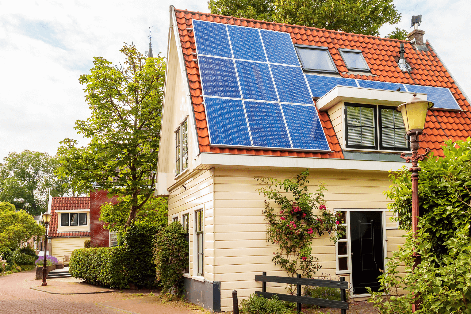 Energy-efficient homes in Lafayette California neighborhood with solar panels