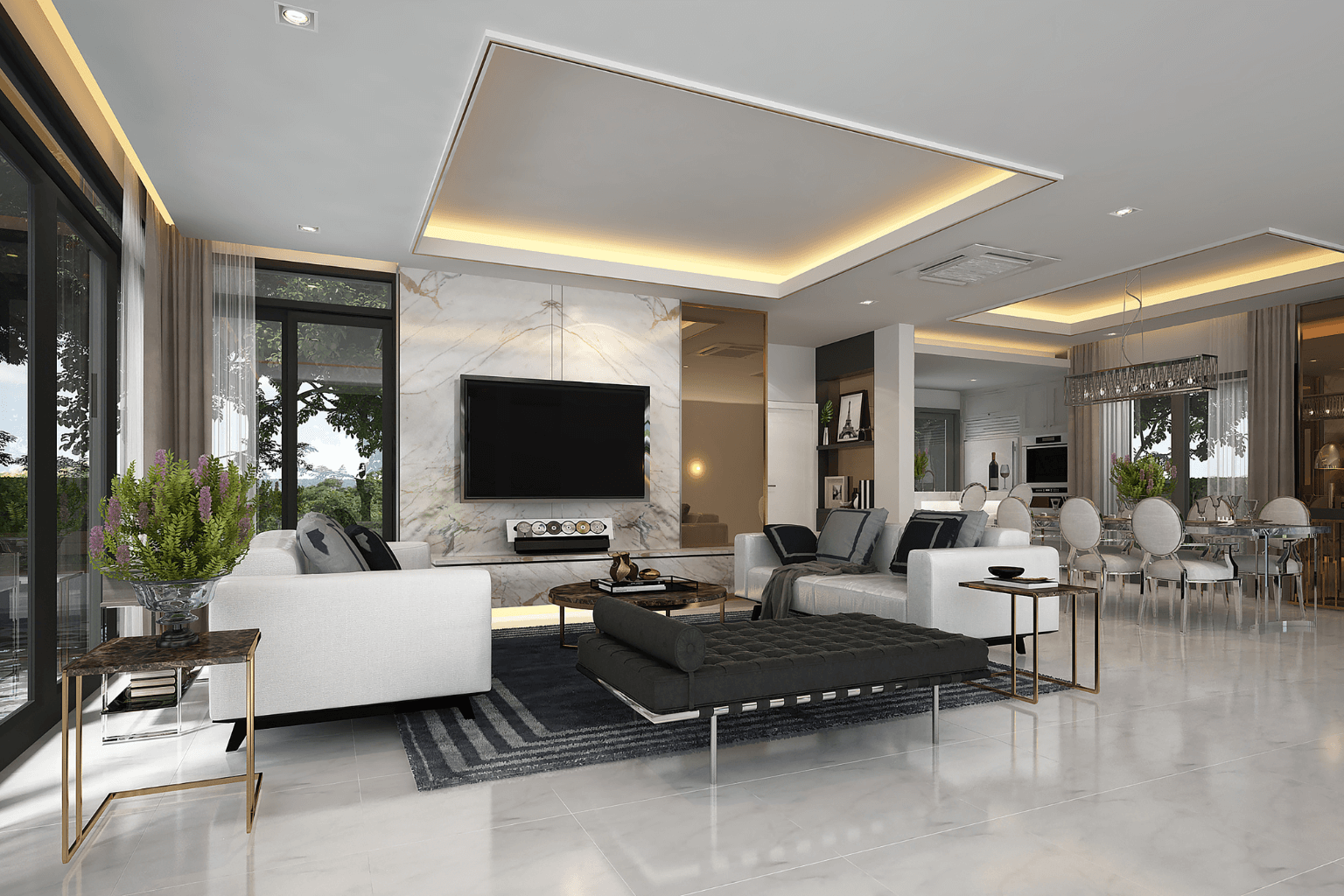 Modern living room inside a luxury Concord CA home