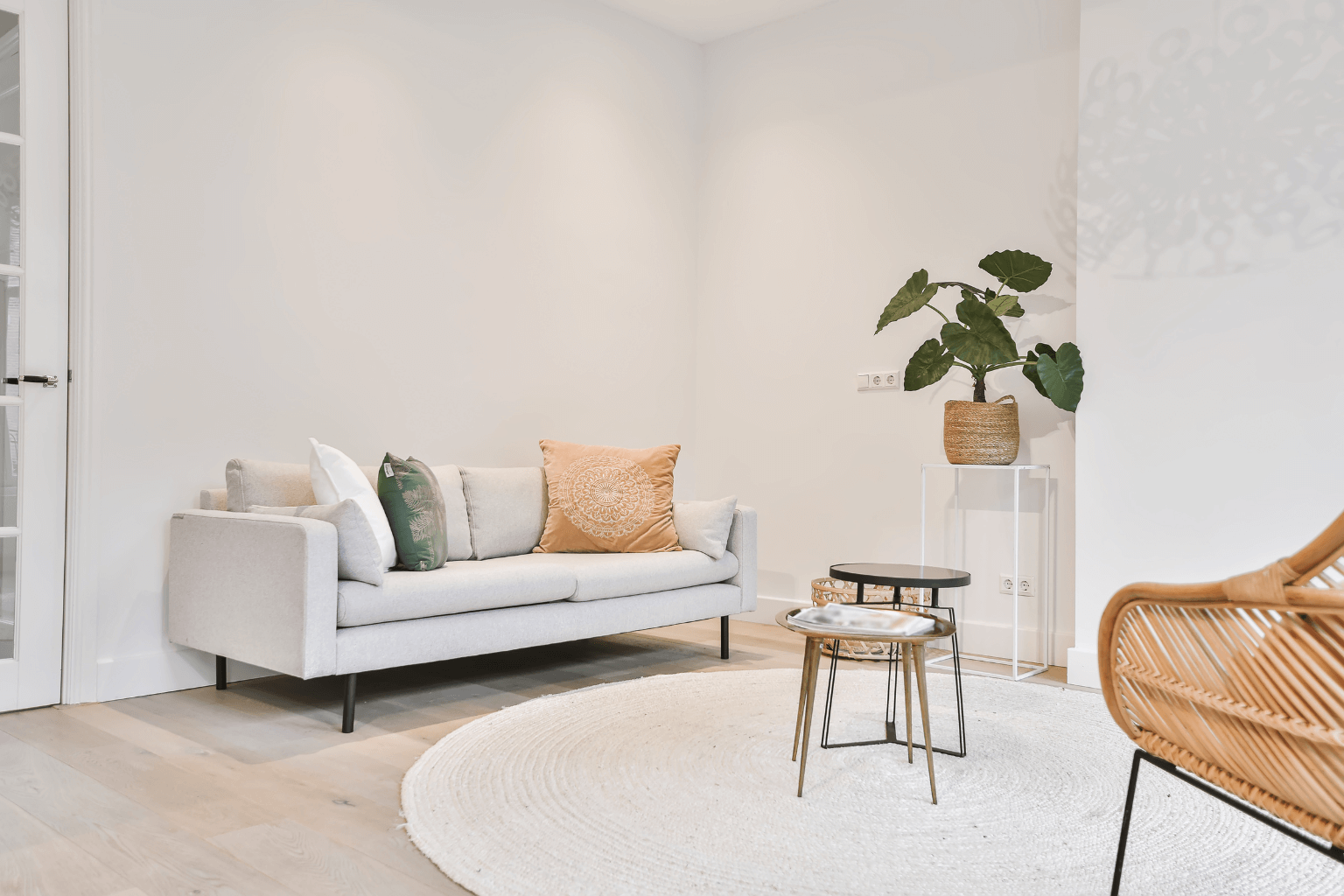 Living room staged for home sale with bright natural light