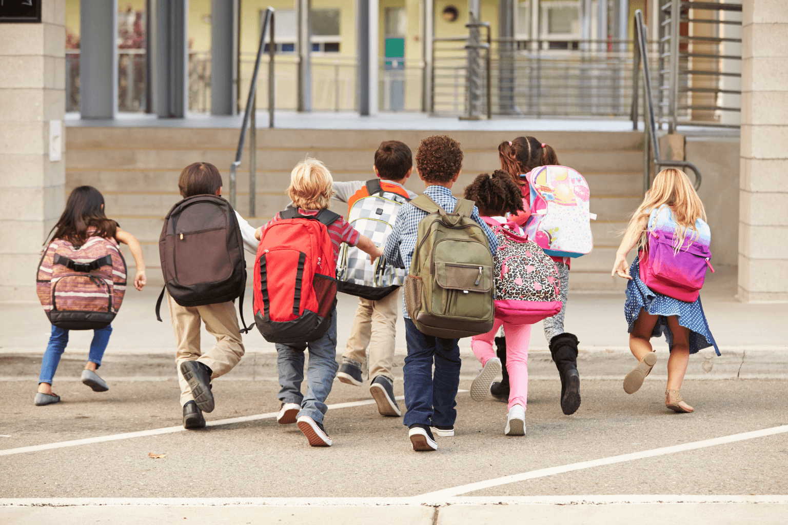 Public school in Pleasanton with students walking