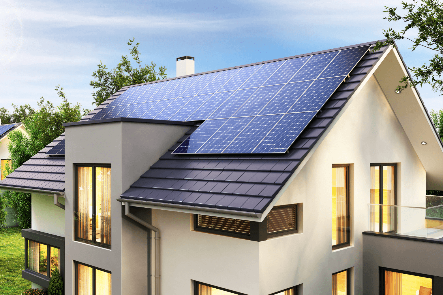 California home with rooftop solar panels for energy efficiency