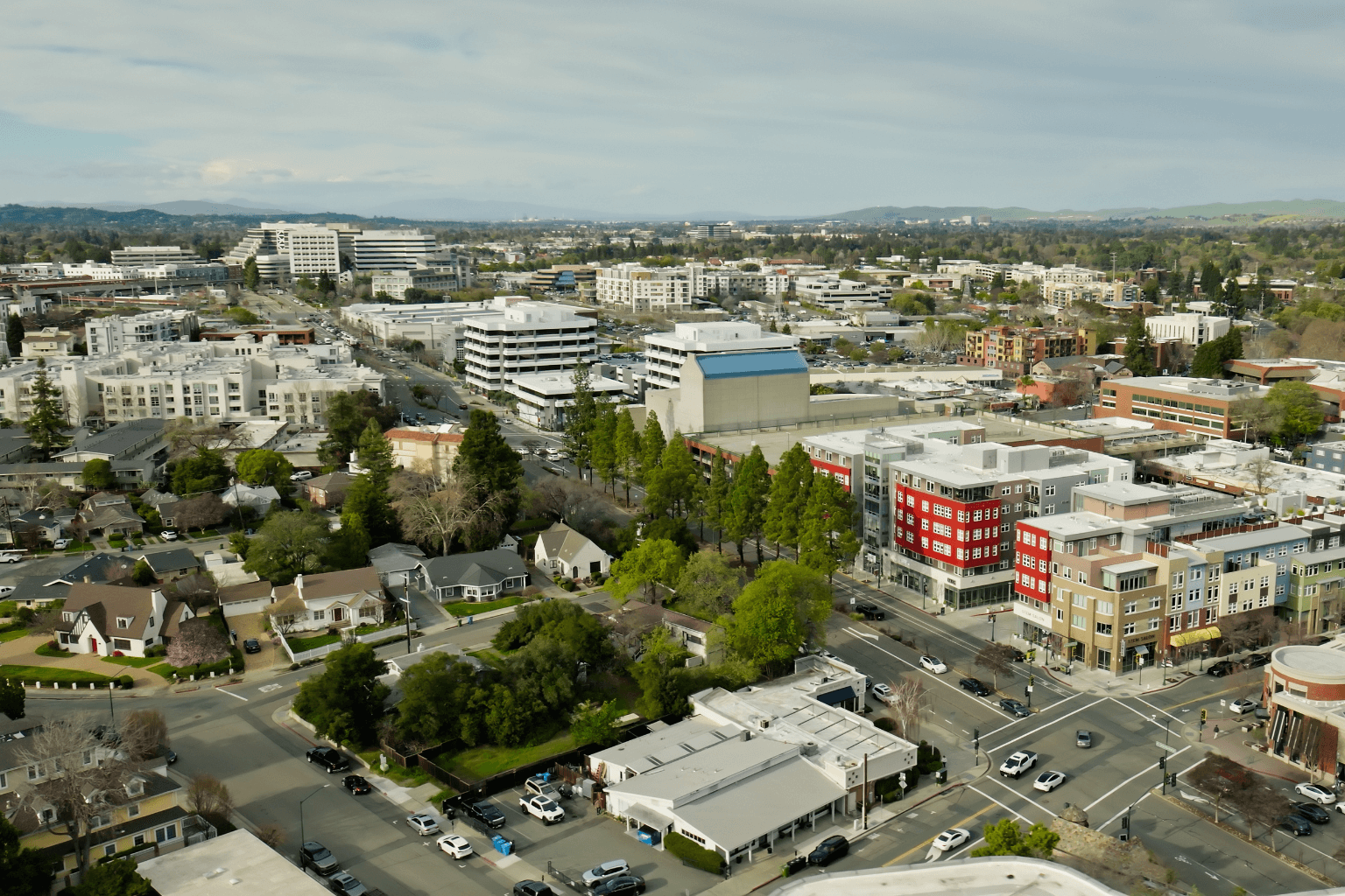 View of Walnut Creek city with Mount Diablo in the background