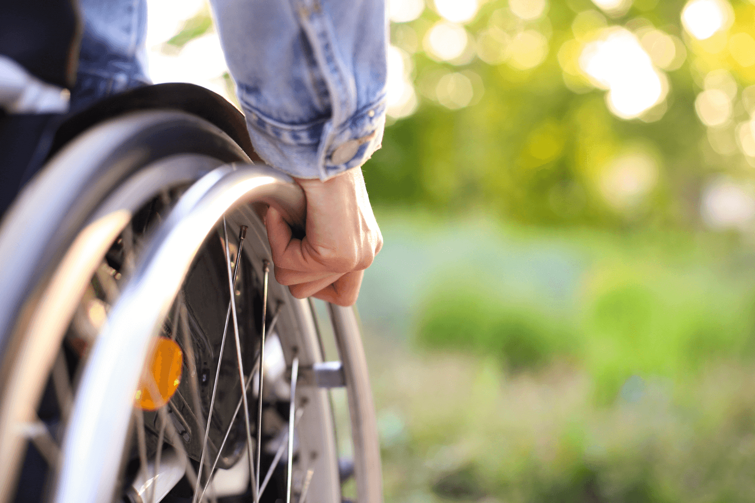 close-up of a wheelchair