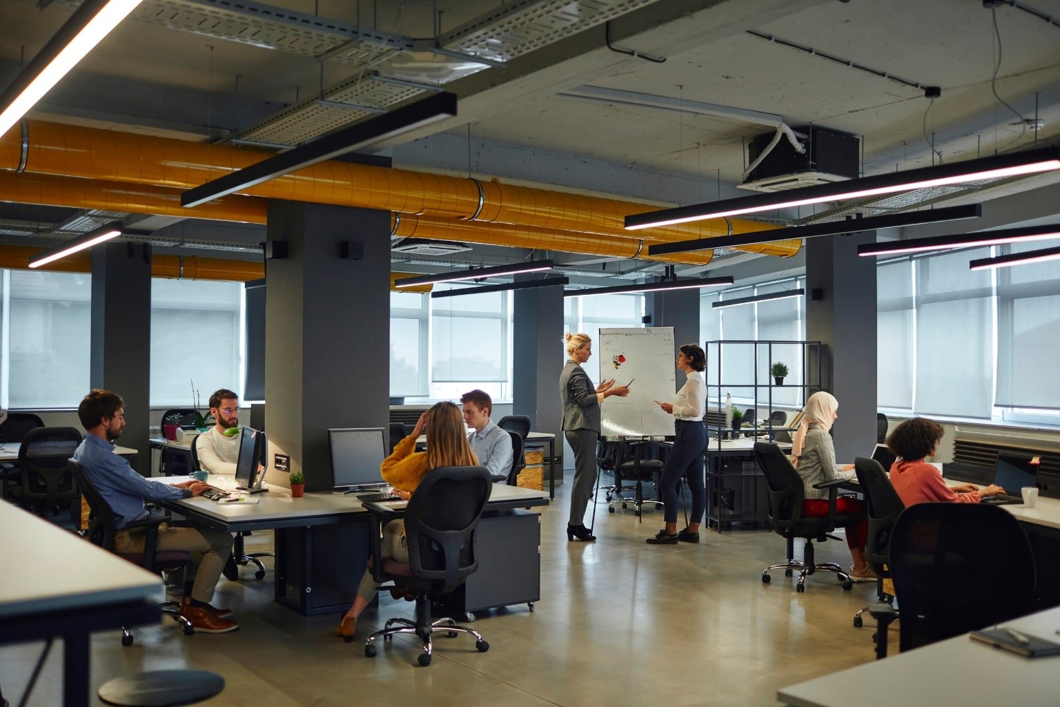 Busy office workers.