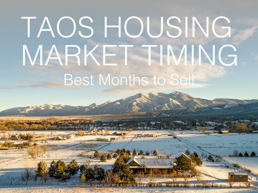 Winter landscape overlooking the Taos valley and mountains, illustrating year-round real estate market conditions in Taos, New Mexico.