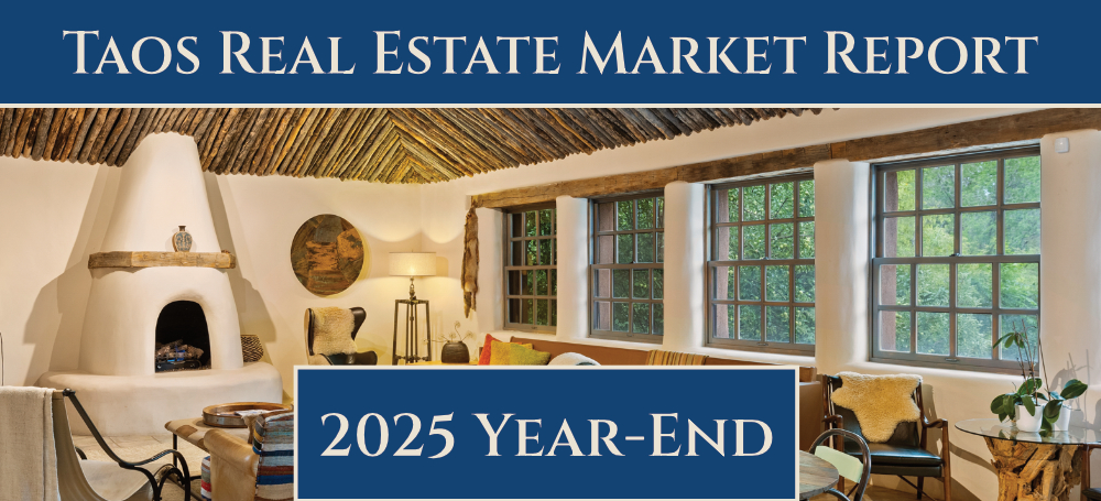 Taos real estate market report 2025 year-end showing a traditional Taos-style home interior representing local housing trends and market conditions.