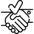 Outline of two hands shaking with a checkmark in front, symbolizing a smooth and trustworthy home selling process in Rockwall, Heath, and DFW.