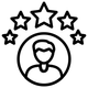 Outline of a person with five stars above the head, symbolizing trusted real estate specialists in Rockwall, Heath, and DFW.