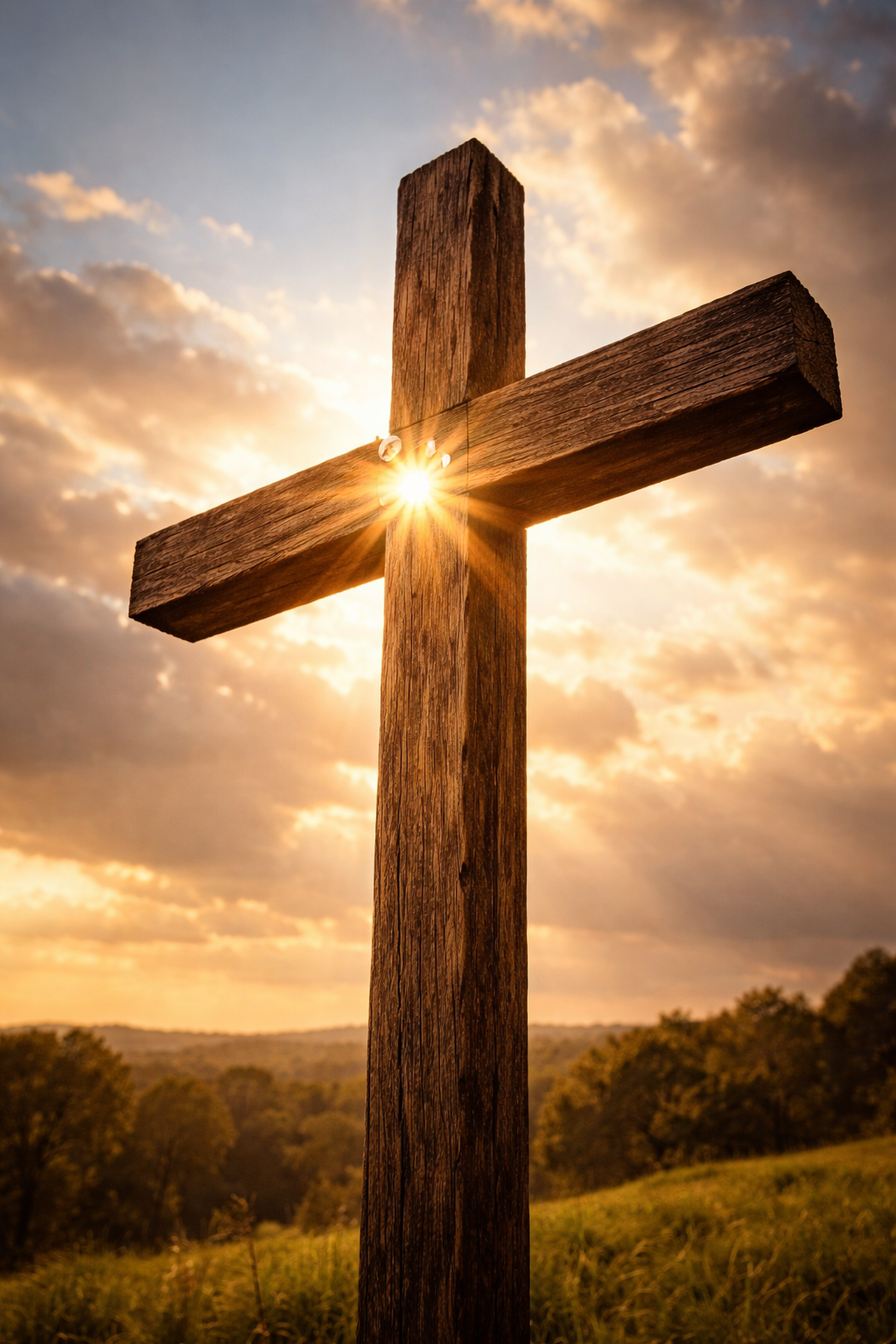 Golden skies and the wooden cross