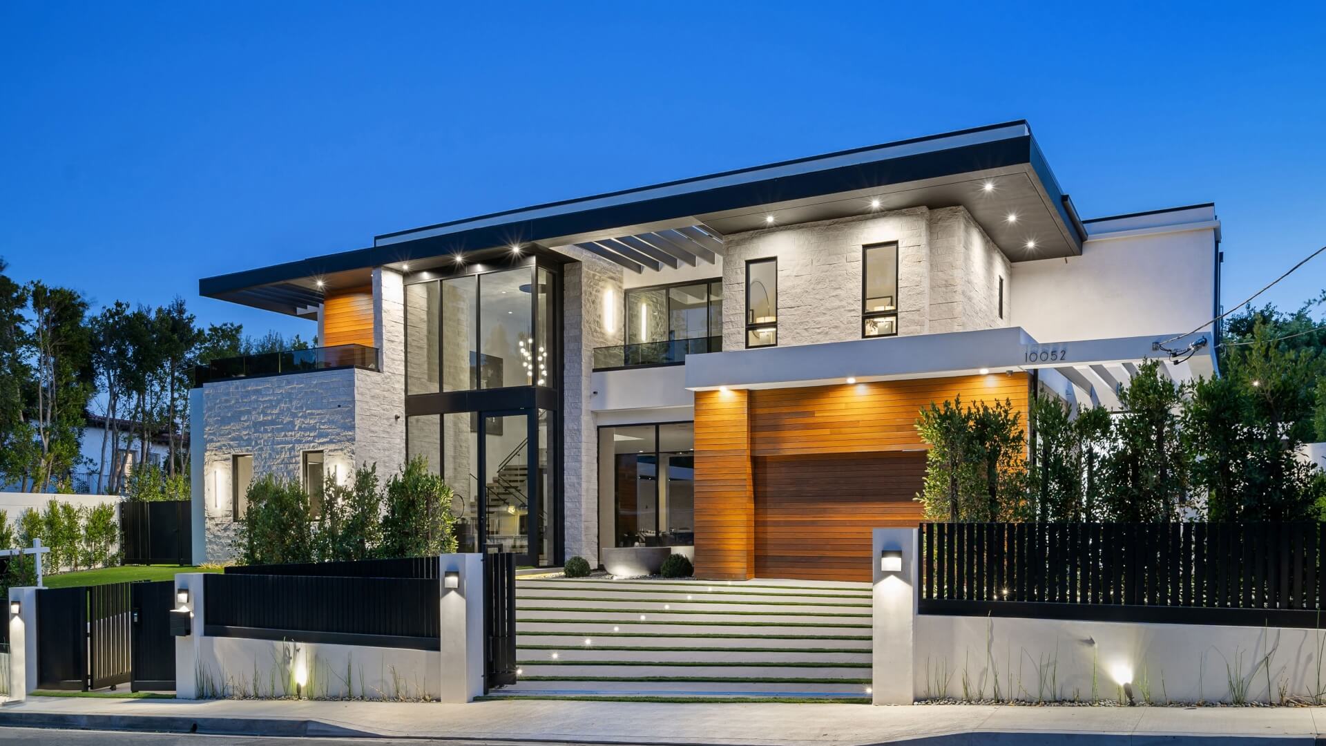 Modern luxury house exterior with large windows