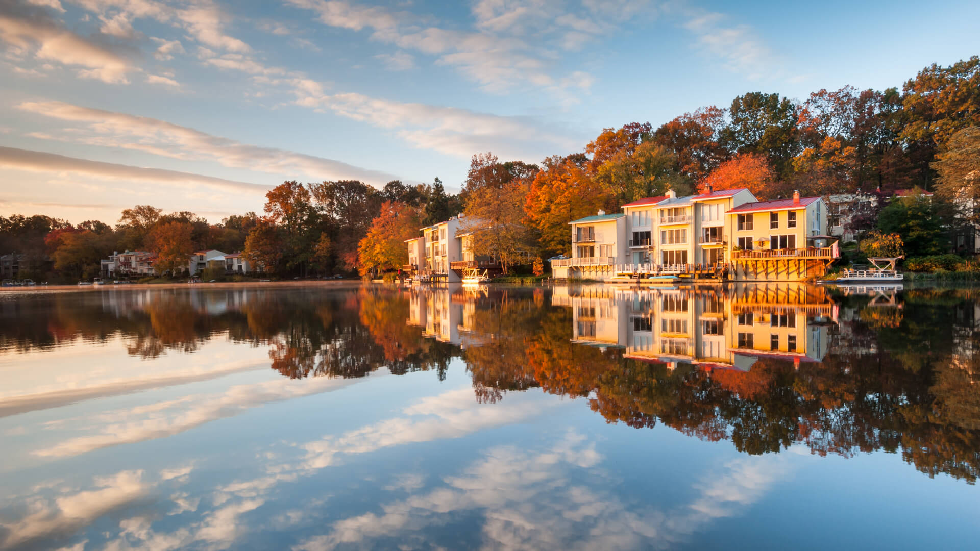 Luxury Lakefront Townhomes Lake Anne Autumn Landscape Reston Virginia