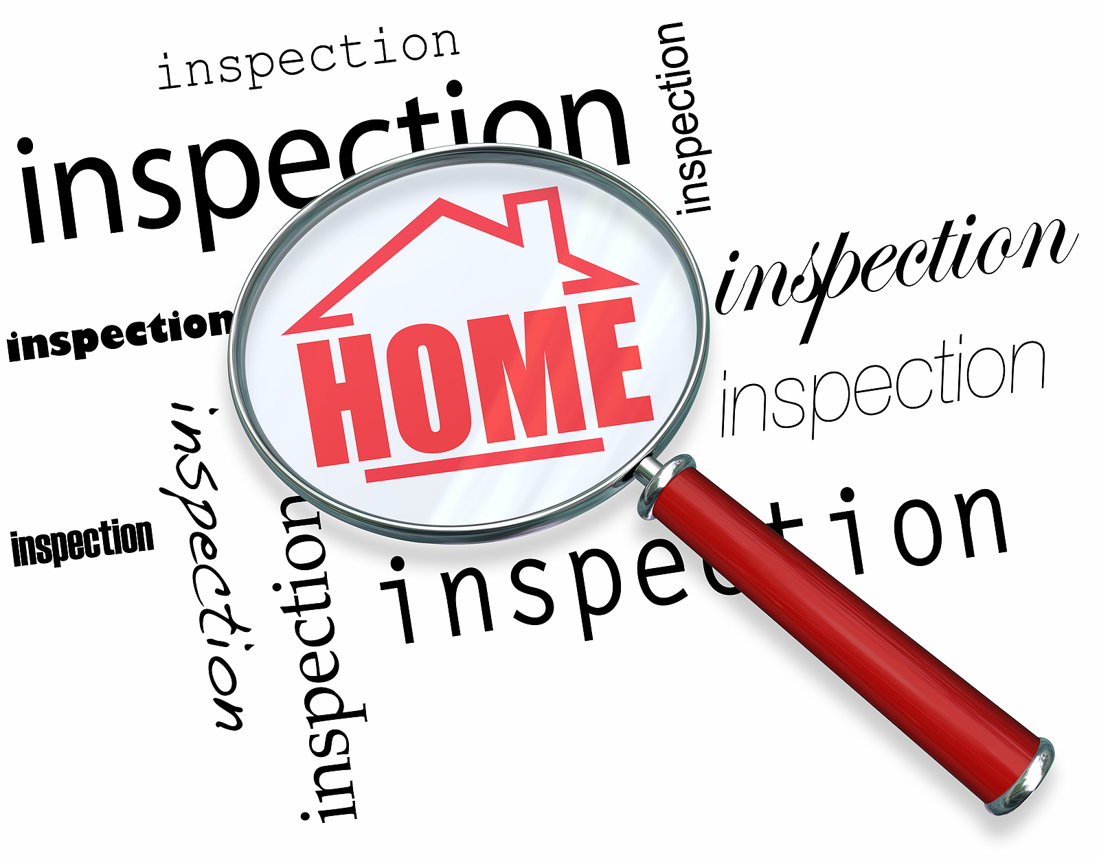 A magnifying glass hovering over the words Inspection, centering