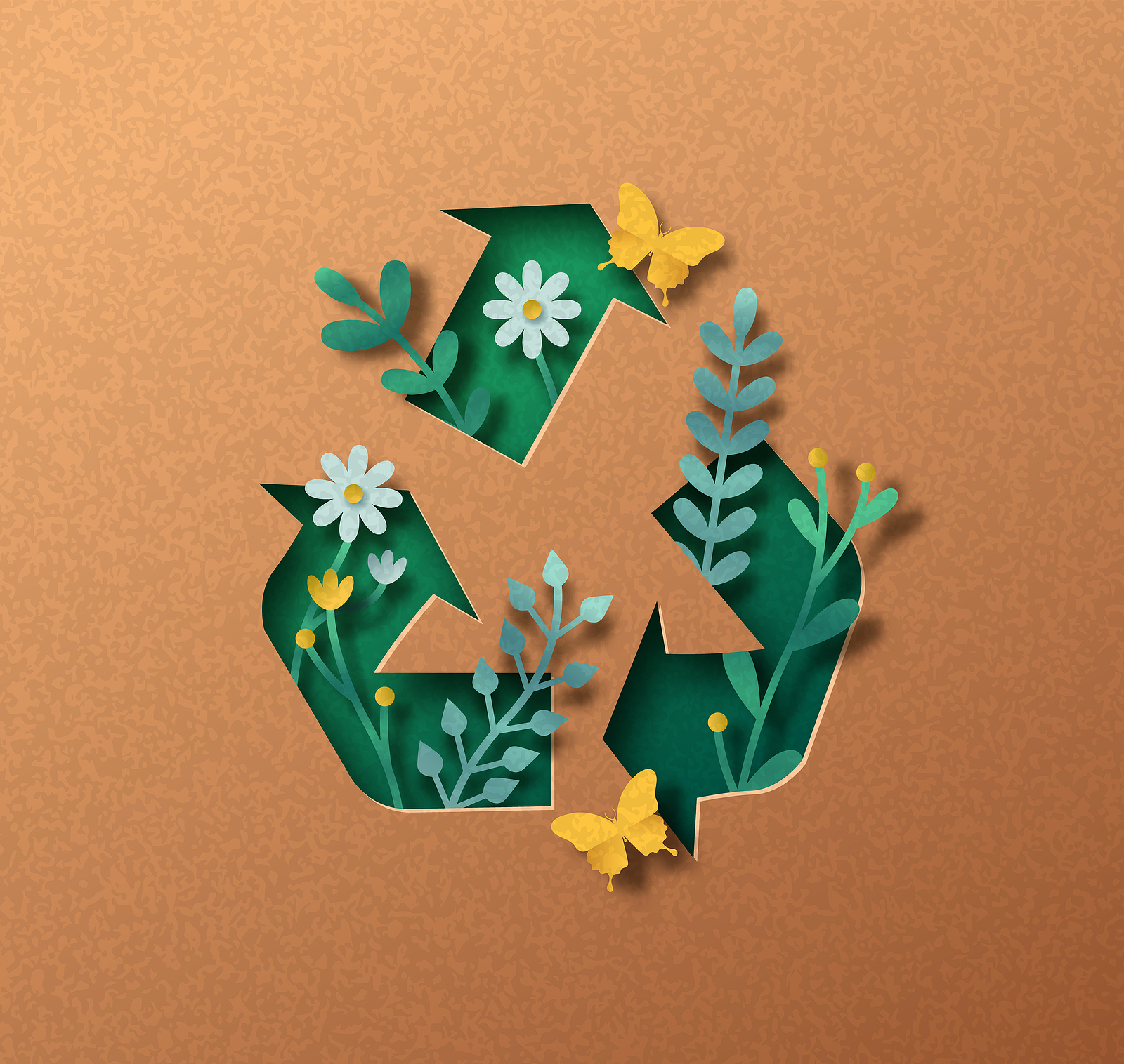 Upcycle Papercut Illustration With Plant Leaf And Butterfly Insi