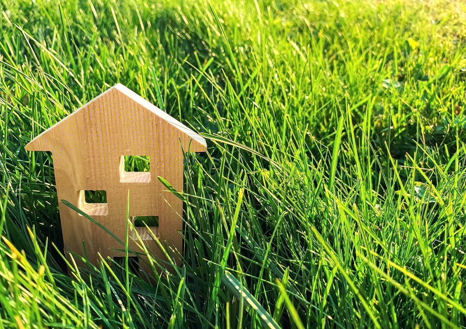 Miniature Wooden House On Green Grass. Real Estate Concept. Mode