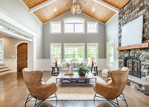 Living room interior with vaulted - Boulder Financial