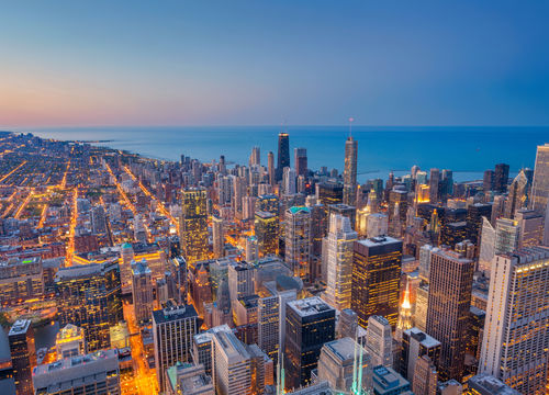Chicago downtown during twilight blue hour