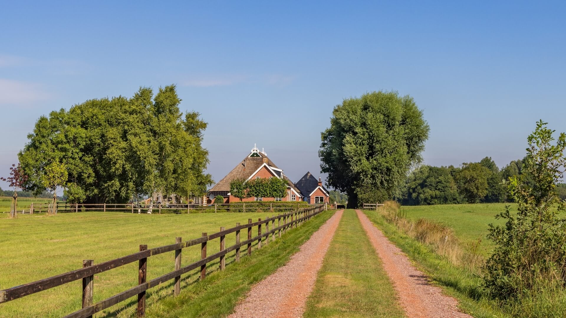 Traditional farm surrounded by old trees and espalier