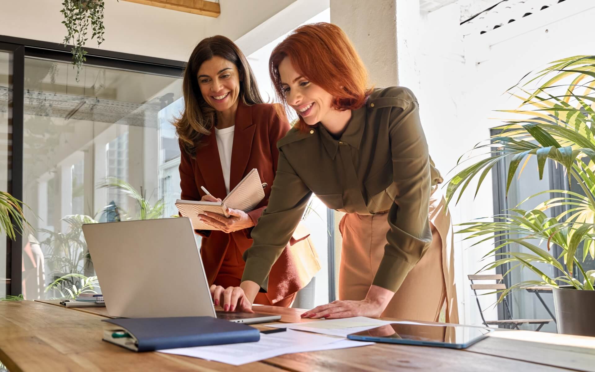 Two smiling professional female partners