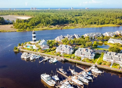 Aerial view of intercoastal marina in South Carolina.