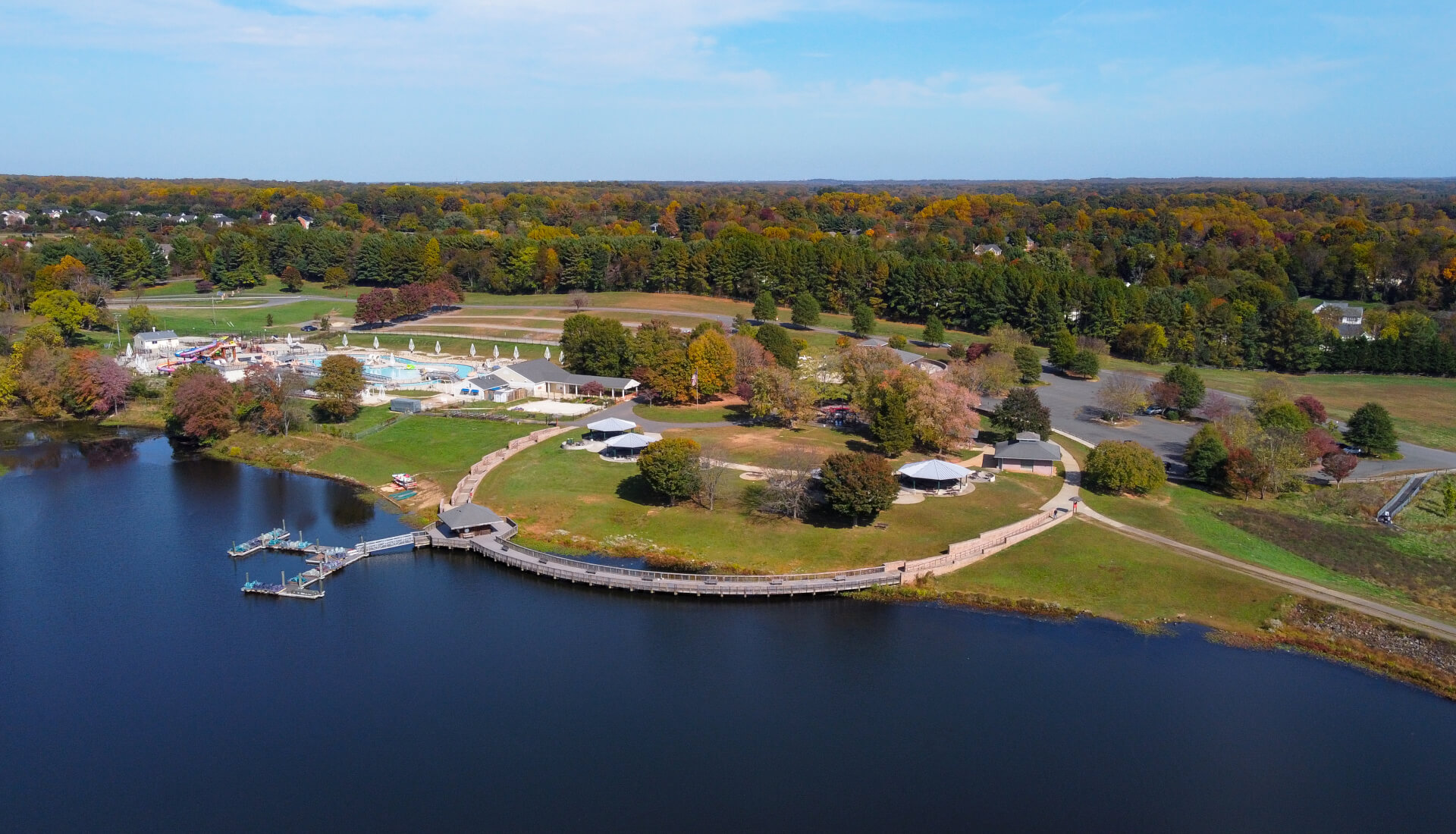 Aerial View of Lake Fairfax during Fall in Reston Virginia