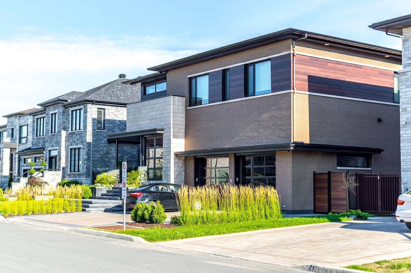Luxury house in Montreal, Canada against blue sky