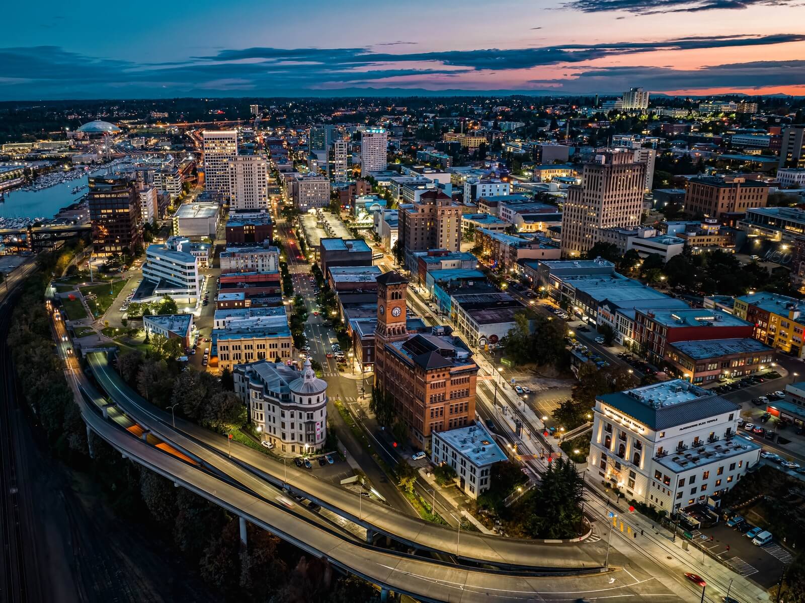 Tacoma downtown during beautiful sunset