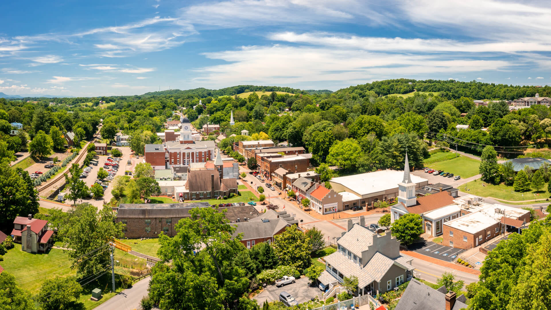 Aerial view of Tennessee's oldest town, Jonesborough