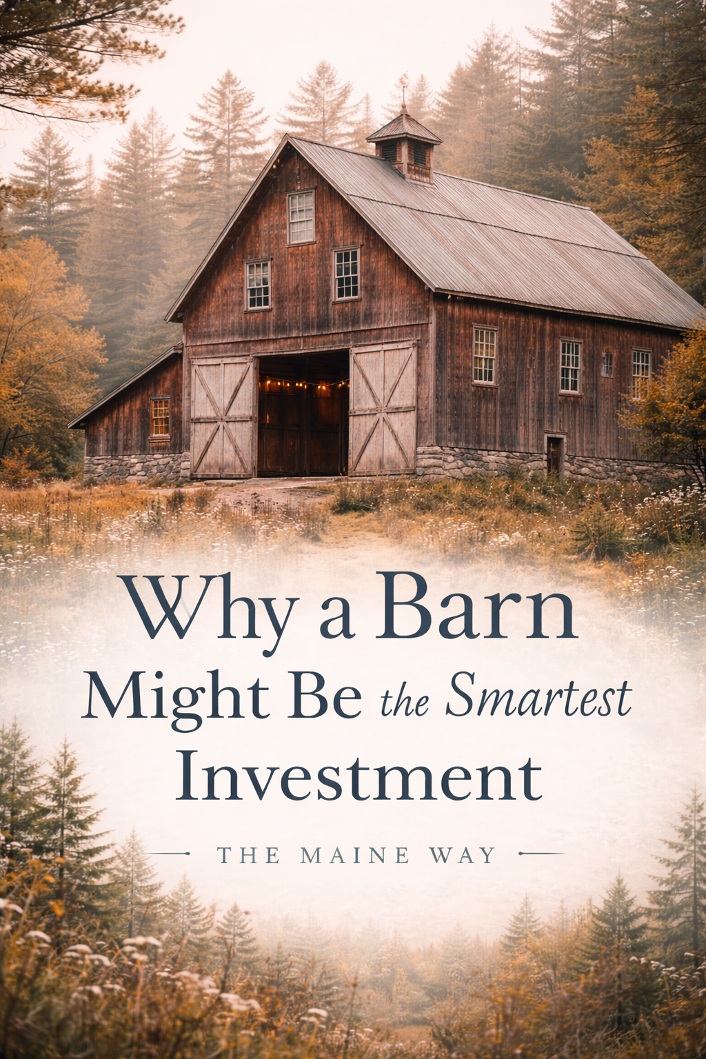 Charming Maine barn at dusk