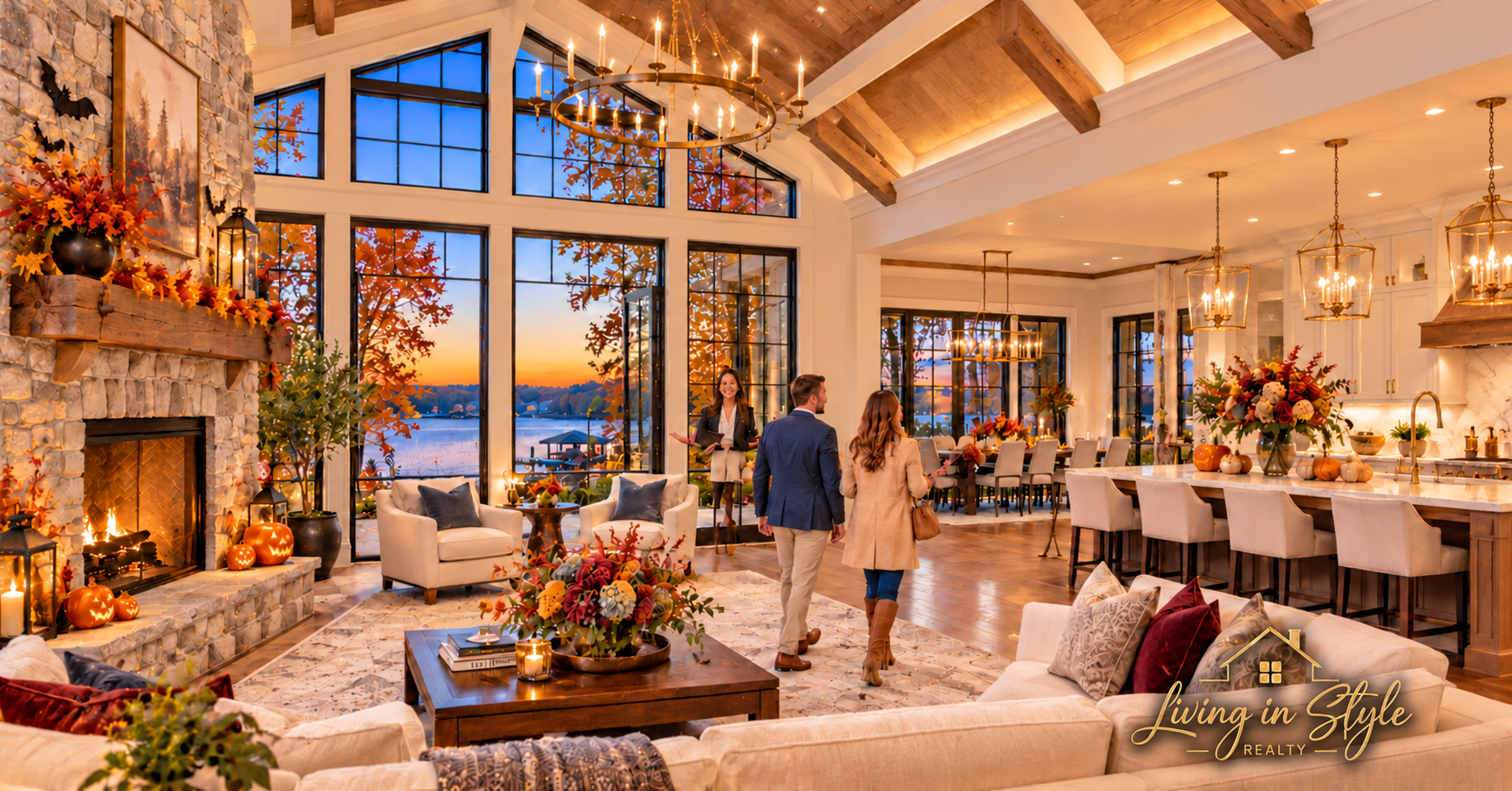 Warm luxury home at dusk