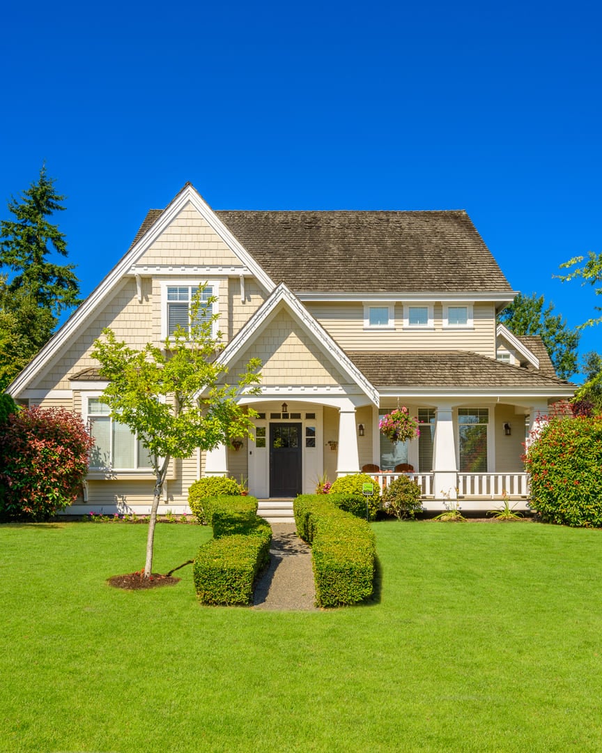 Luxury house against blue sky in Vancouver, Canada