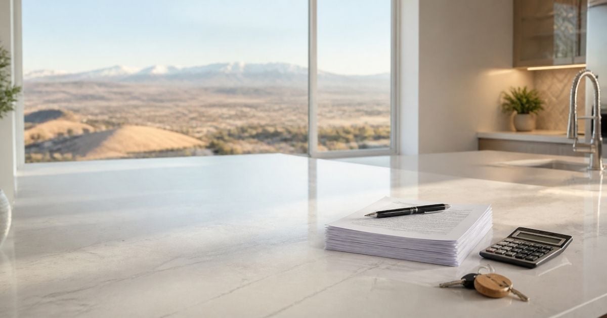 Home sale paperwork and house keys on a table in a Reno home