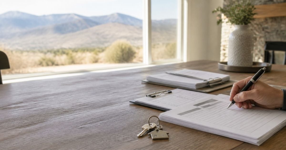 Seller filling out a property disclosure form at a table in a Reno home