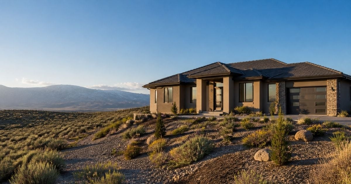 Reno foothills home with fire-resistant roof and defensible space landscaping