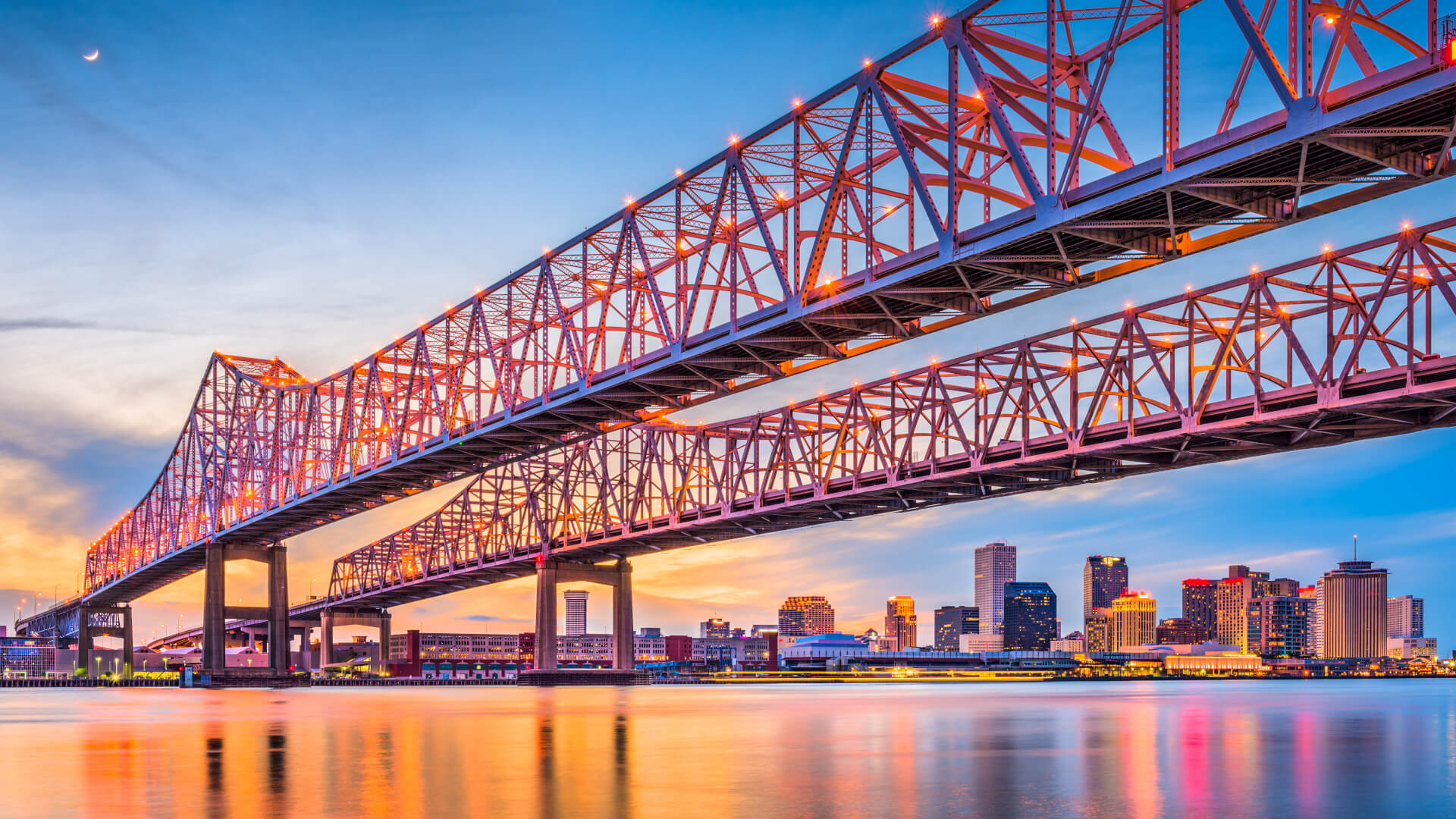 New Orleans, Louisiana, USA at Crescent City Connection Bridge over the Mississippi River