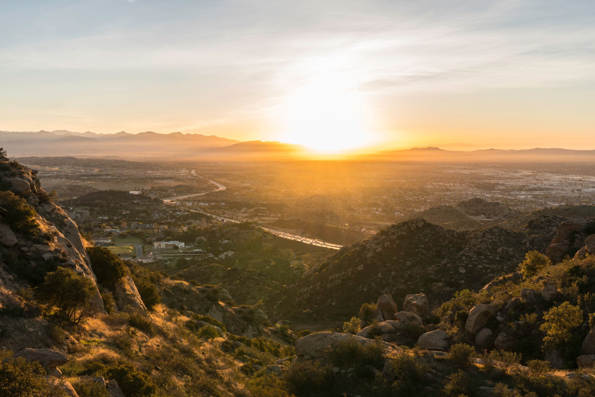 Early morning view of the San Fernando Valley in Los Angeles California. Shot from Rocky Peak Park near Simi Valley.