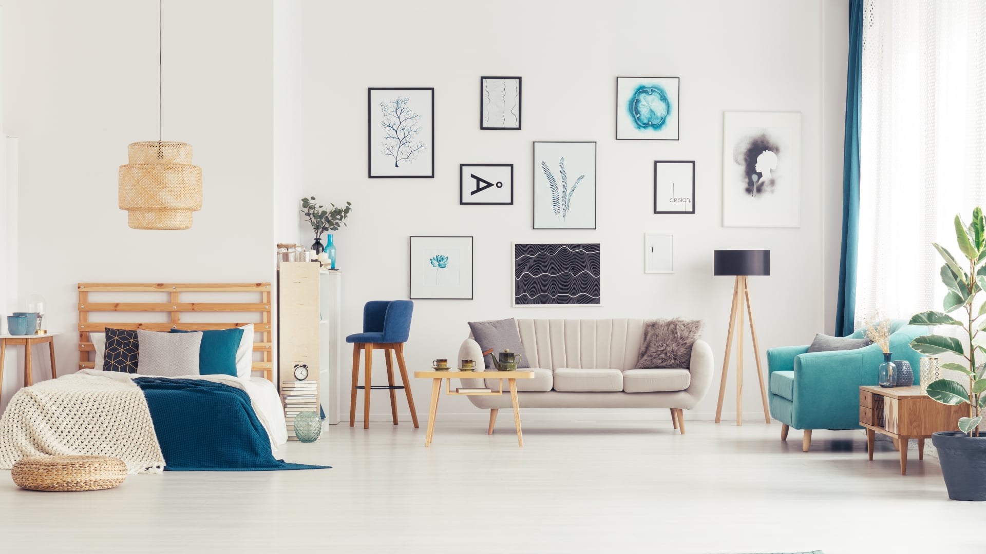 blue living room interior