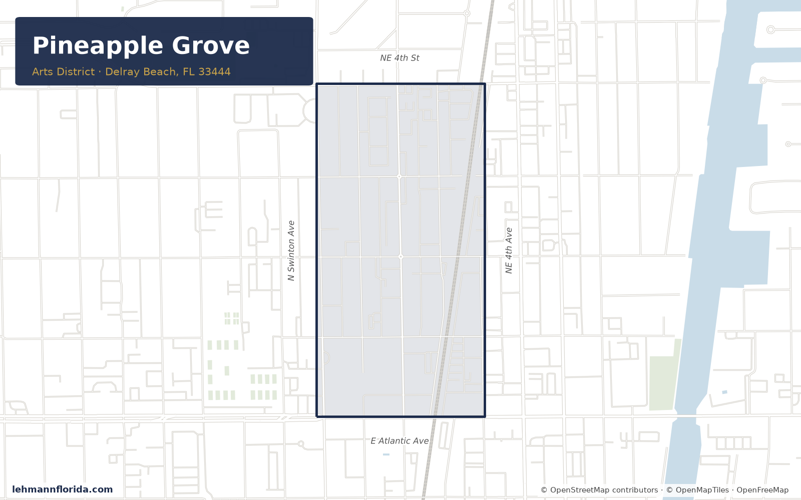 Map of Pineapple Grove, Delray Beach FL neighborhood boundaries