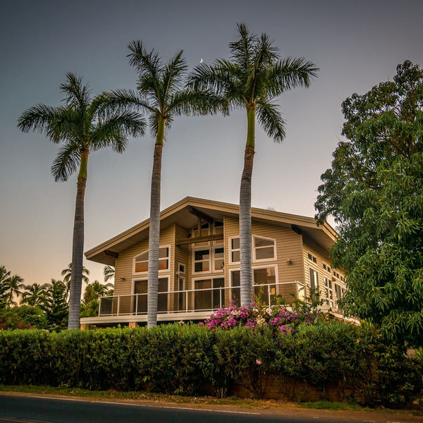 View of luxurious buildings in Lahaina, a former missionary town and capital of Hawaii before Honolulu and a canter of the global whaling industry on the island of Maui.