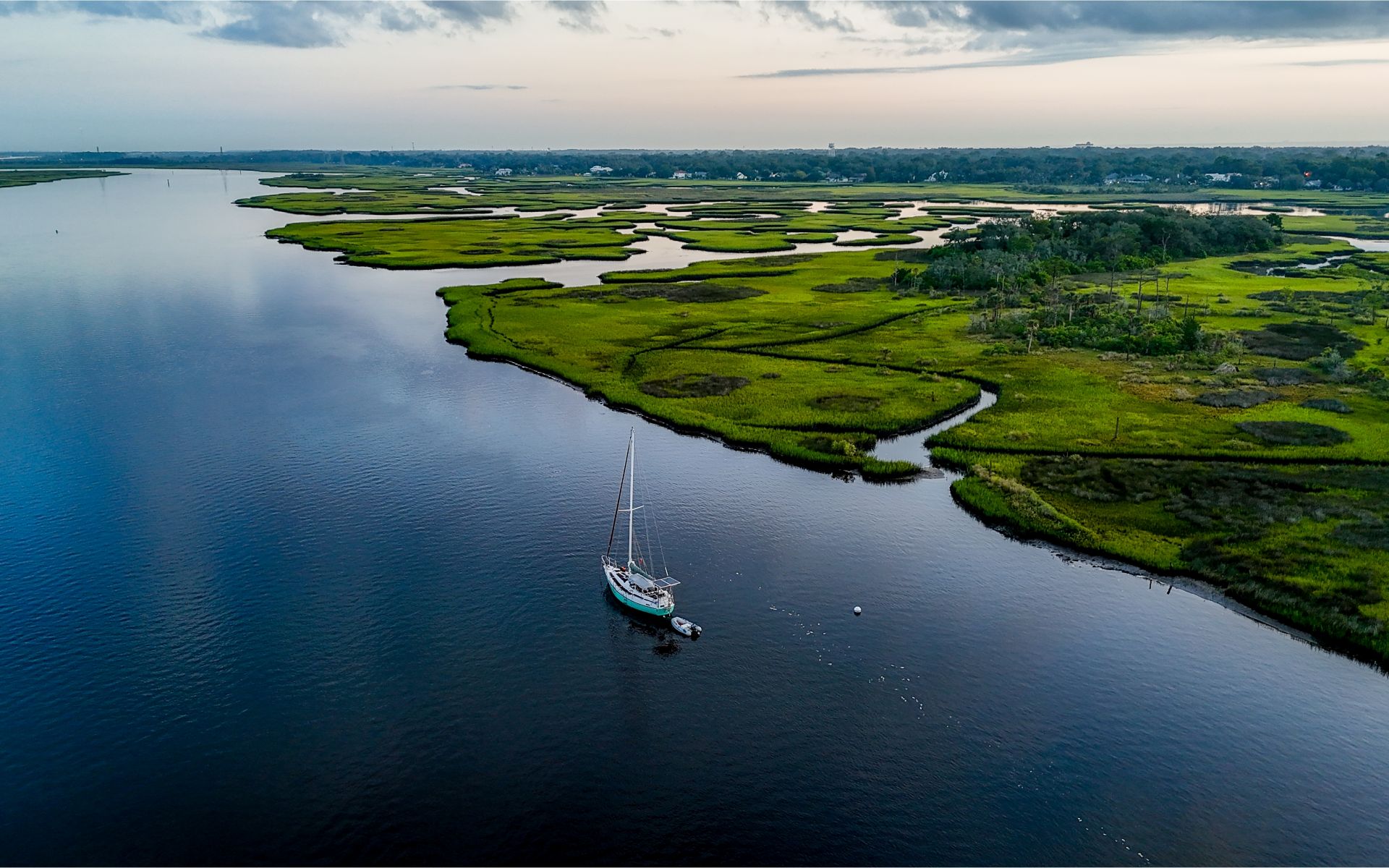 Jacksonville Florida USA intercostal waterways. Marshland. Nature Preserve. Boat