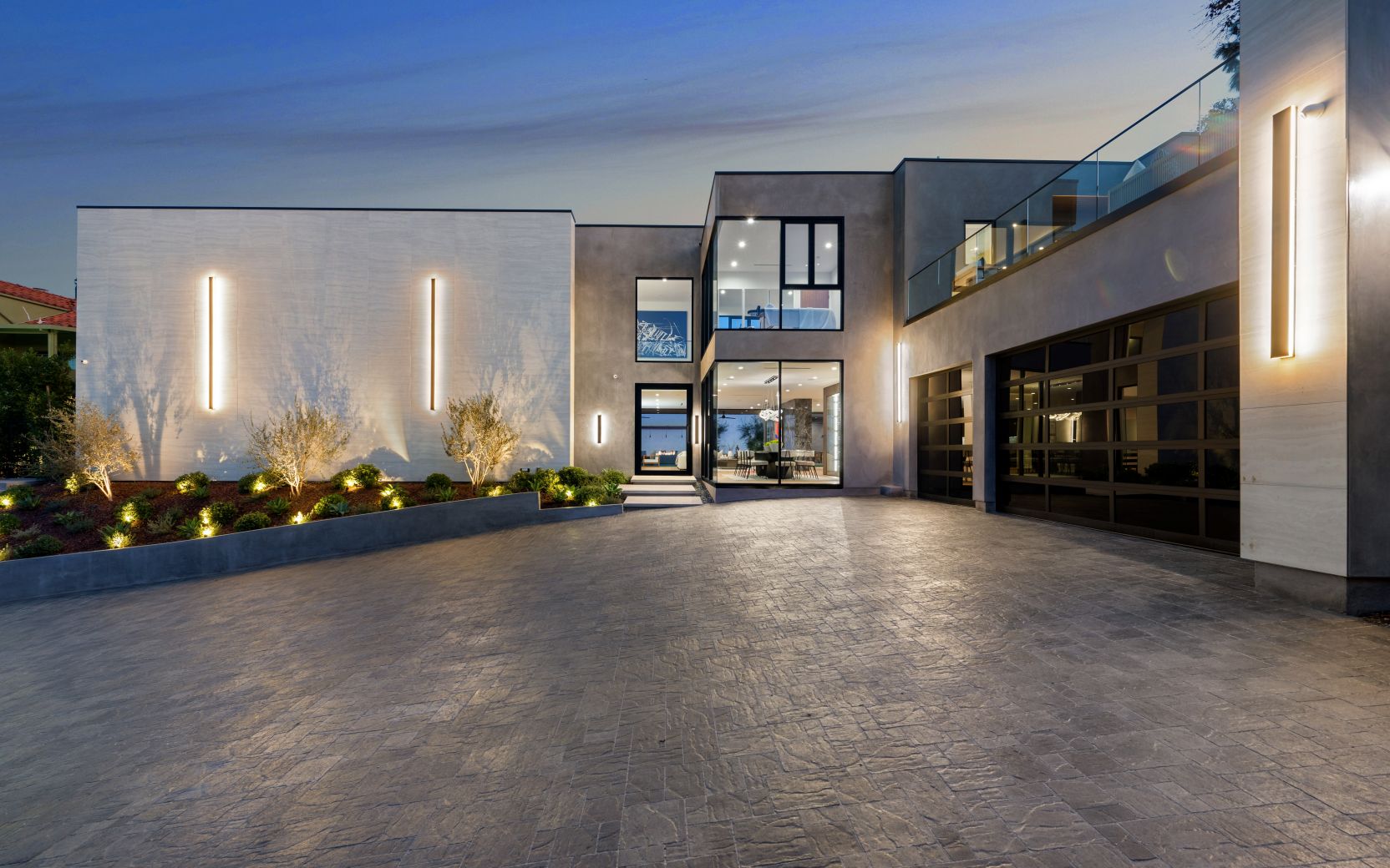 Modern home with landscaped concrete driveway, New Construction Home in Tarzana, California vertical