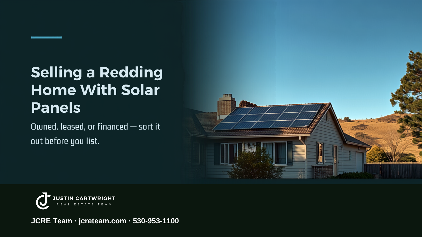 Redding California home with rooftop solar panels at sunset - JCRE Team blog header