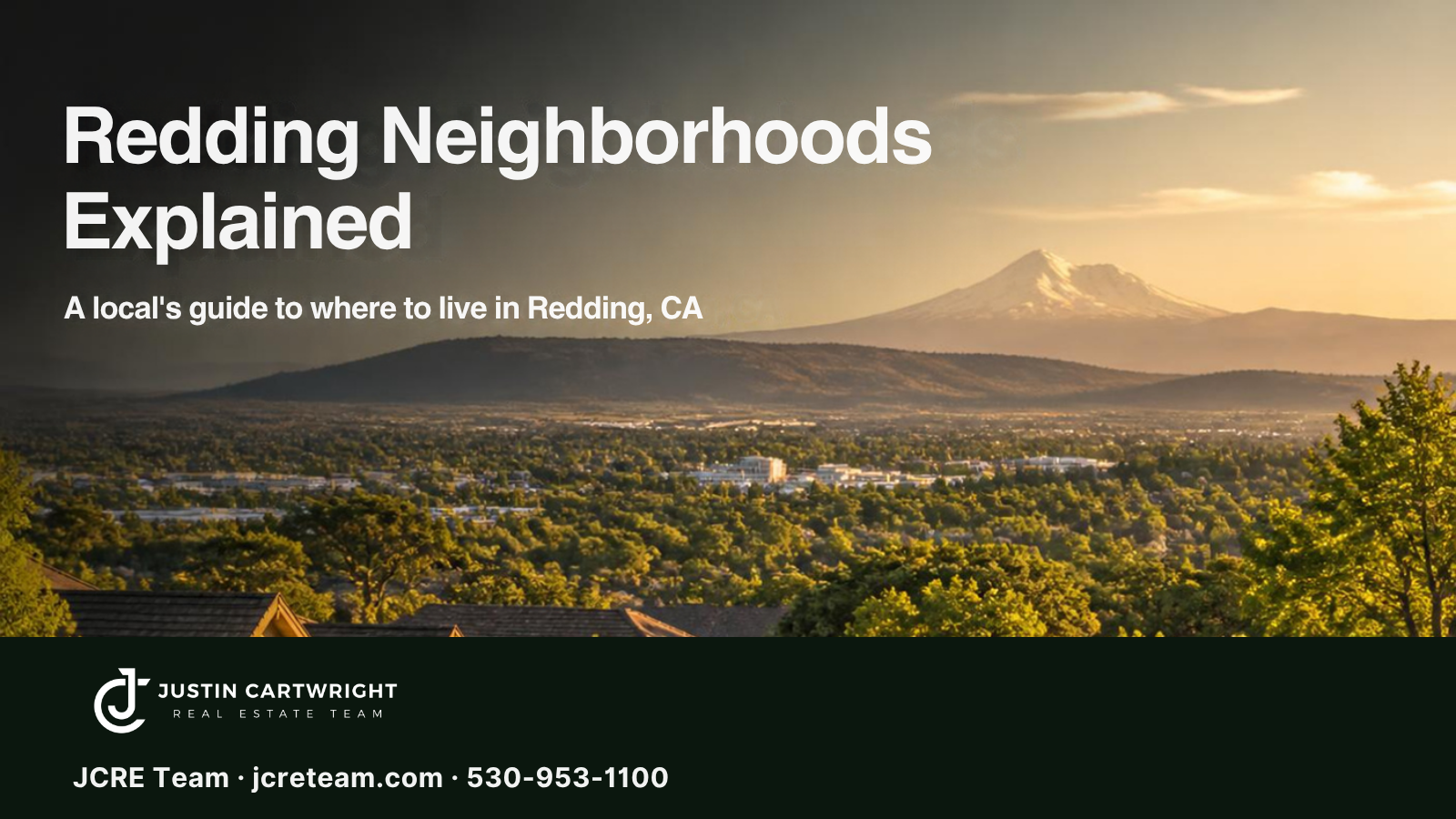 Redding, CA neighborhood at golden hour with Mount Shasta in the distance — Redding Neighborhoods Explained header