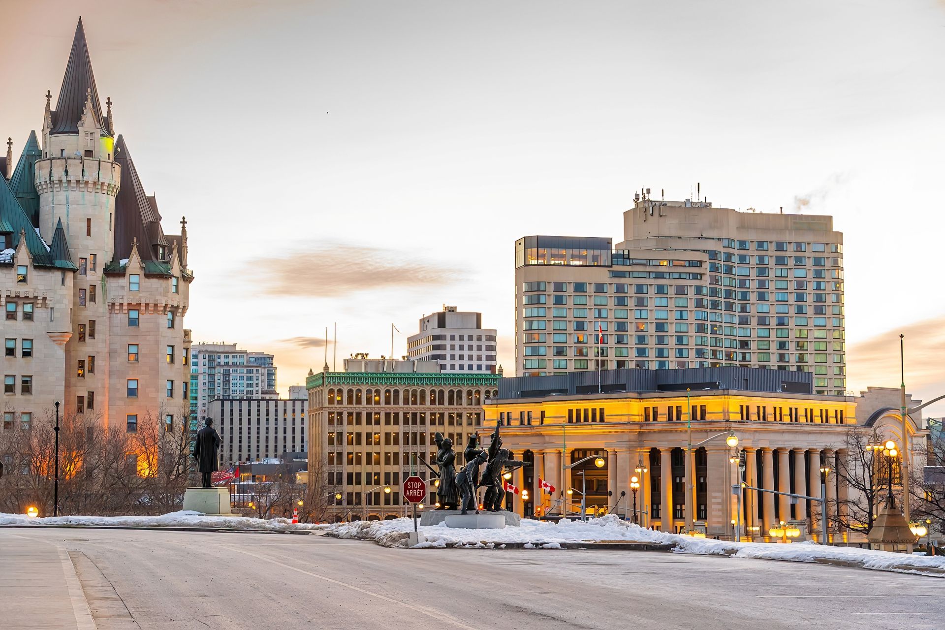 Downtown Ottawa city skyline, cityscape of Ontario Canada at sunrise