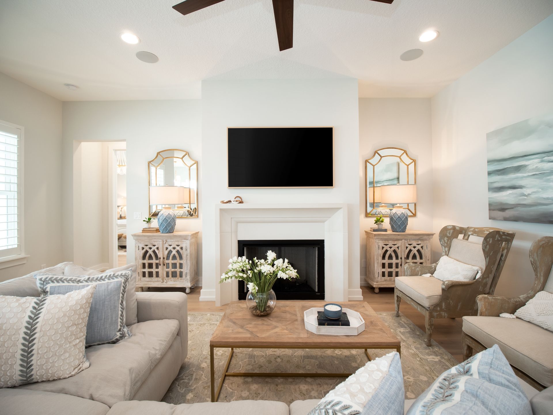 New luxury home family room fireplace