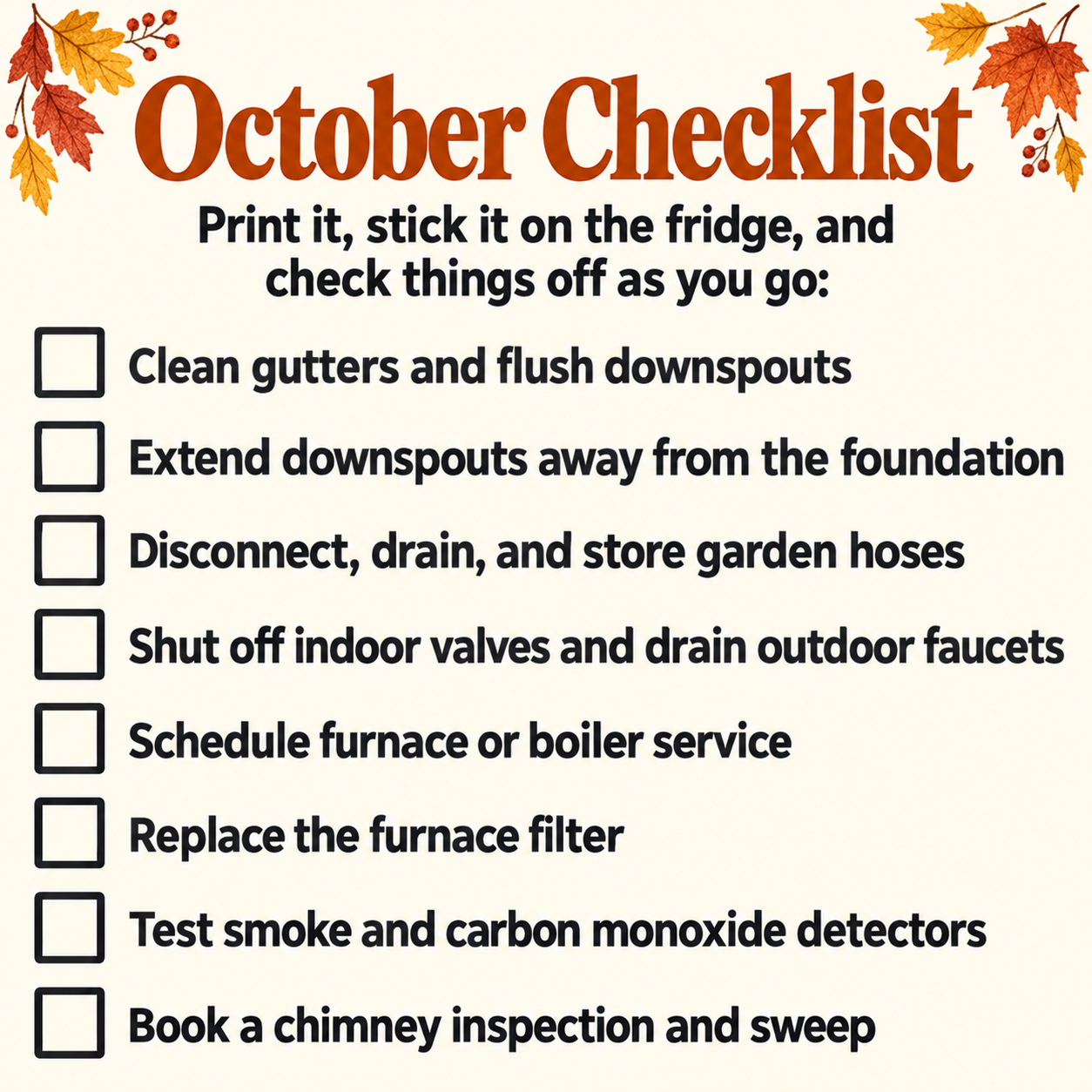 October Home Maintenance Checklist