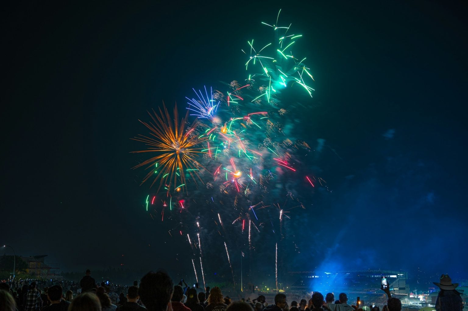 Fireworks during a summer festival in Calgary, Alberta, celebrating the city's 2026 summer events and festivals