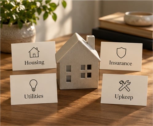 Housing, insurance, utilities and upkeep expense categories.