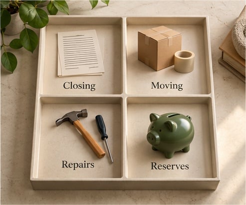 Four cash needs: closing, moving, repairs and reserves.